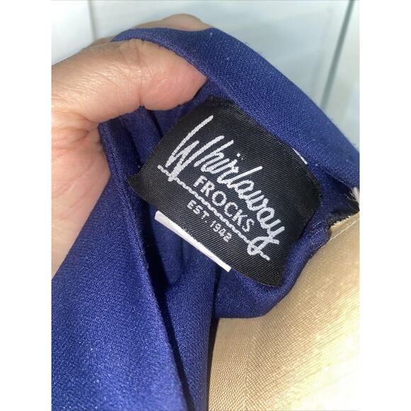 Vtg 80s Whirlaway Frocks Navy 3/4 Sleeves Pleated Belted Fit & Flare Dress Sz 10 - Picture 9 of 10